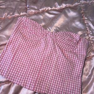 Zara Pink Gingham Strapless Mini Skirt